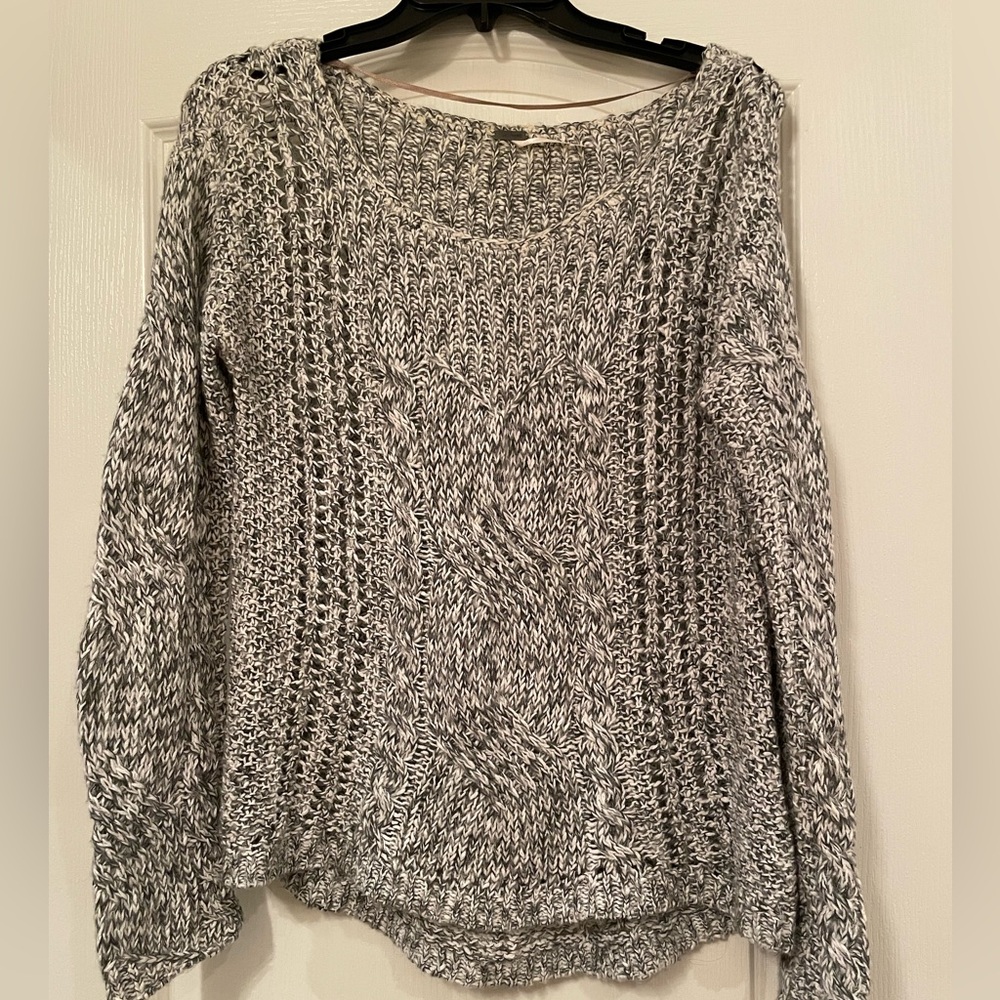 Free People Gray and White Knit Sweater
